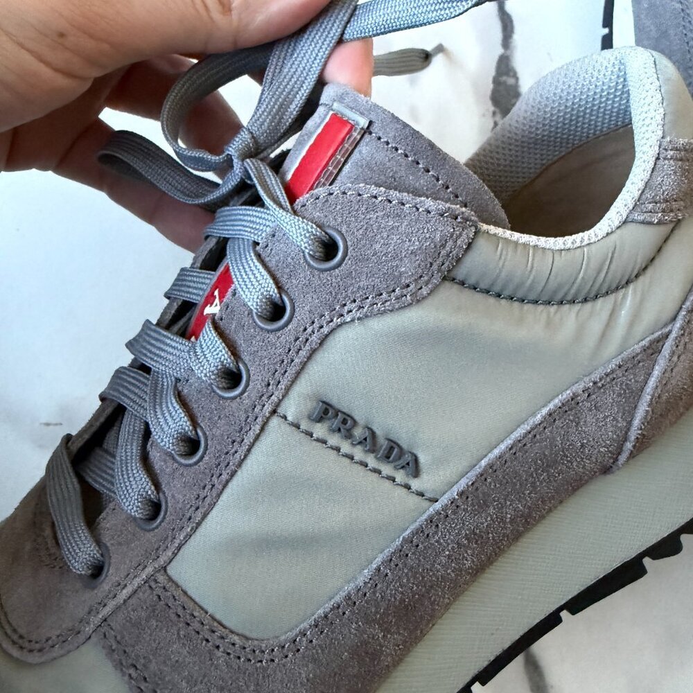 Prada Gray Nylon Suede Sneakers Size 37.5 - Picture 4 of 10